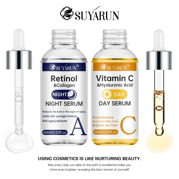 SUYARUN Day Vitamin C Night Retinol Serum - Brightening & Anti-Aging | 2-in-1 Formula for Skin Repair | All Skin Types.